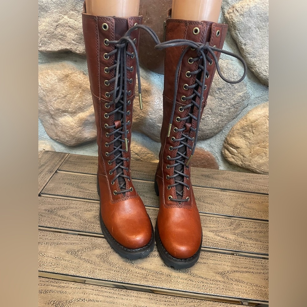 HARLEY DAVIDSON Tall LaceUp & Zip WALFIELD 12" Rust Leather Boots 7